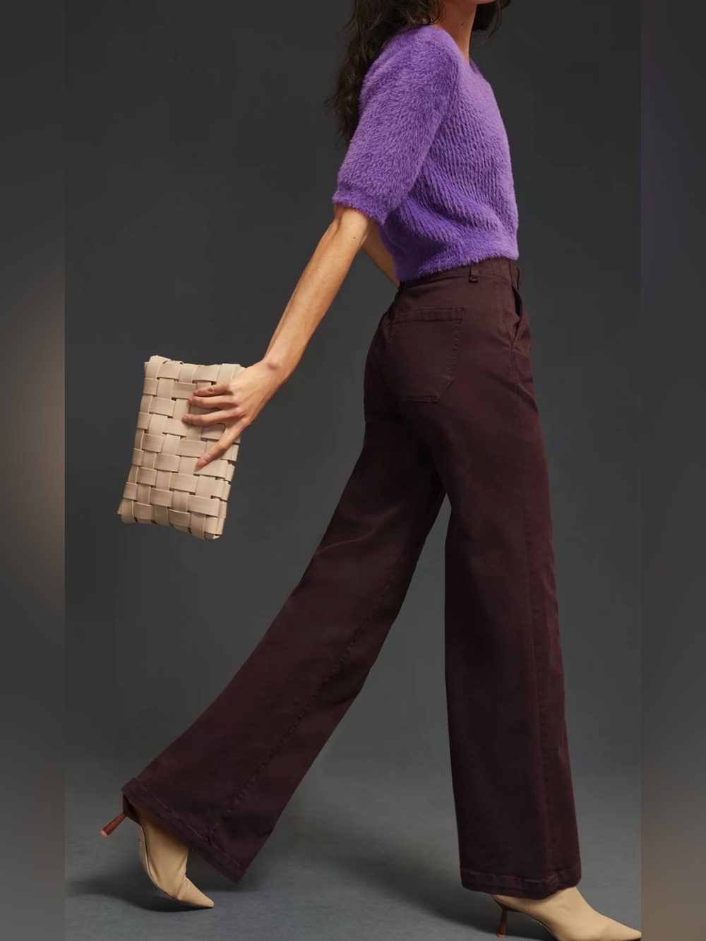 Paige Brooklyn Wide Leg High Rise Pants Black Cherry Burgundy Size 32 - Picture 2 of 10